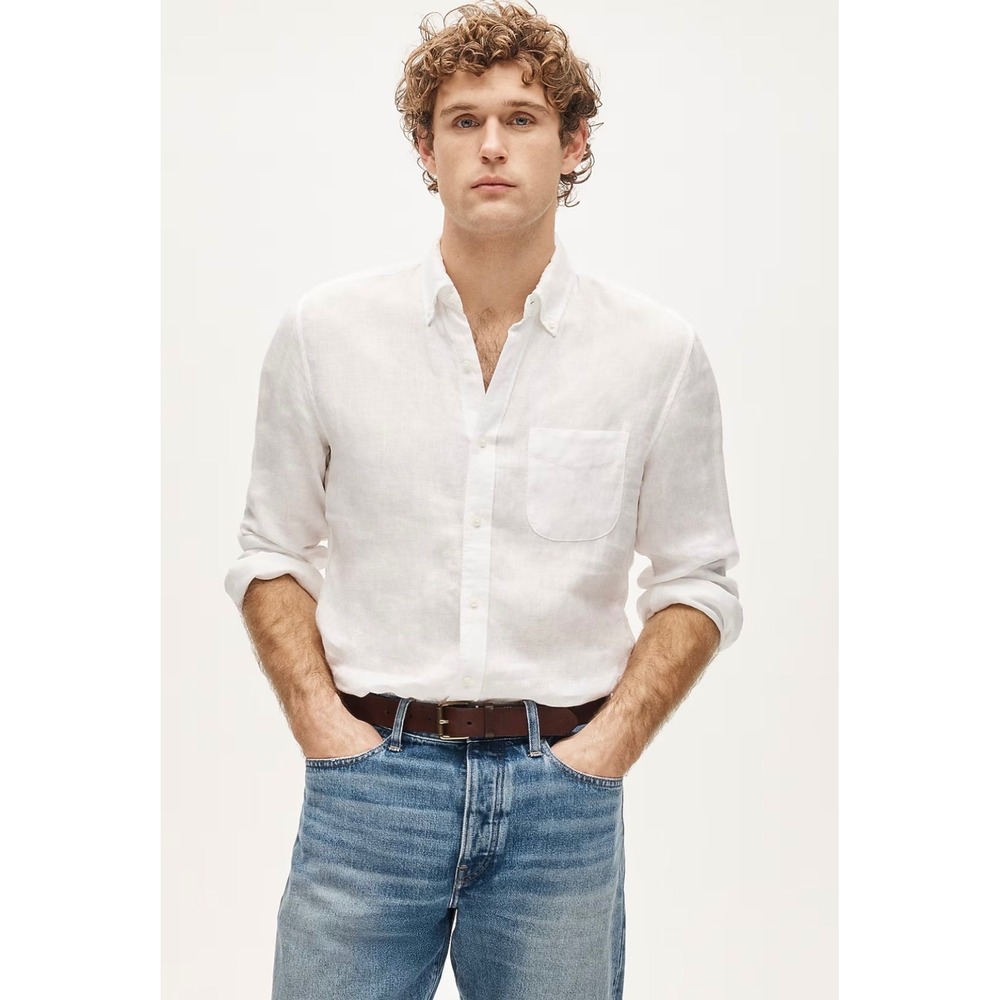 J.Crew Linen Shirt Baird McNutt Irish Luxury Men's Large Lightweight Breathable